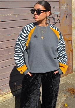 Y2K vintage reworked adidas zebra fleece sleeve sweatshirt