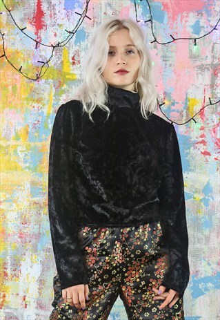 OVERSIZED BLACK VELVET TURTLENECK JUMPER