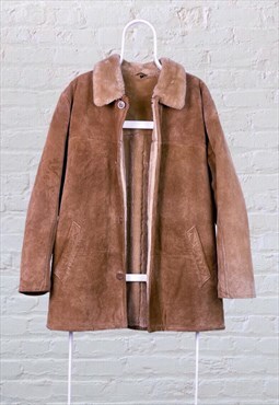 Vintage Faux Fur Leather Suede Jacket Beige Large 