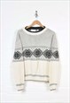 Vintage Knitted Jumper Retro Pattern White/Black Medium