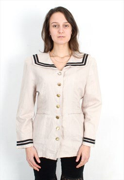 Sailor Long Sleeved Ramie Over Shirt Button Up Blouse Jacket