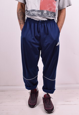 ADIDAS MENS VINTAGE TRACKSUIT TROUSERS W44 L31 BLUE 90'S