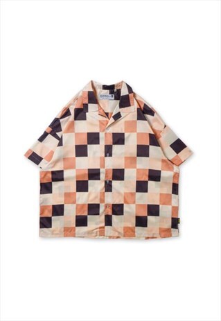 KALODIS VINTAGE LOOSE CHECKERBOARD CUBAN COLLAR SHIRT