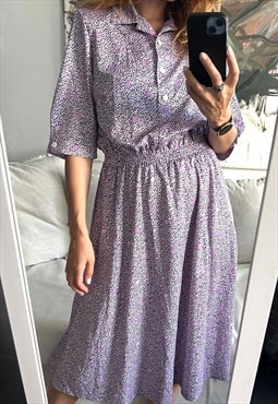 Vintage 80s Purple Floral Maxi Summer Dress - S - M