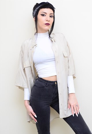 VINTAGE 90'S GENUINE SILK BEIGE OVERSIZED SHIRT