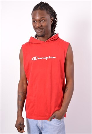 VINTAGE CHAMPION HOODED VEST TOP RED