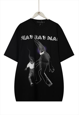DEVIL GRAFFITI PRINT TEE PSYCODELIC BAD MAN SLOGAN T-SHIRT