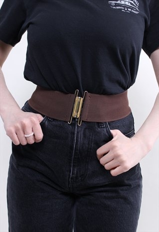 Stretchy wide belt, brown elastic belt, Size M