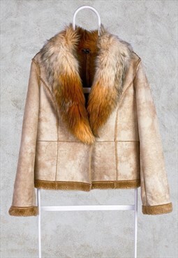 Vintage Per Una Faux Fur Coat Made in Italy Beige UK 14