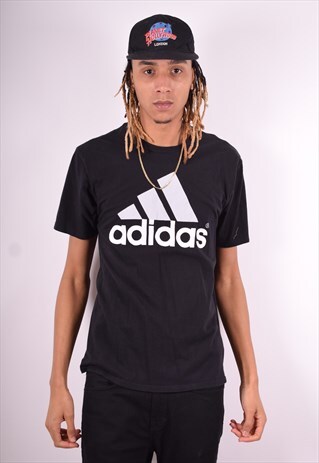 ADIDAS MENS VINTAGE T-SHIRT TOP LARGE BLACK 90'S