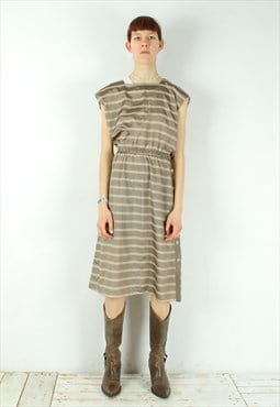 STINA Sheer Midi Dress Sleeveless Tank Striped Satin Dress