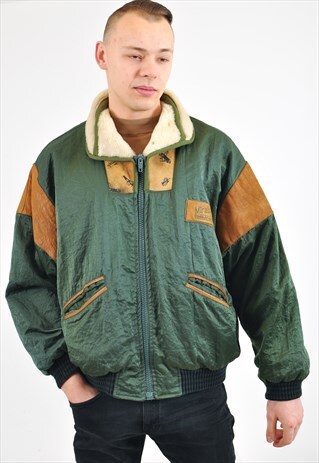 VINTAGE 90'S LINNED HARRINGTON JACKET IN GREEN