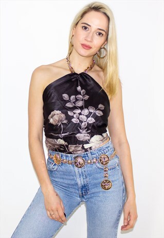 VINTAGE 90'S BACKLESS GOLD CHAIN HALTER TOP
