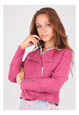 BERRY SUEDETTE SIDE ZIP BIKER JACKET