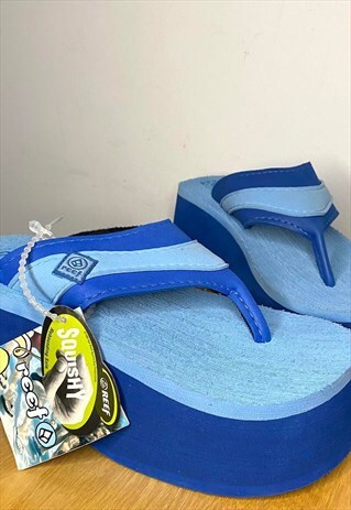 90s Deadstock Blue Platform Chunky Flip Flops