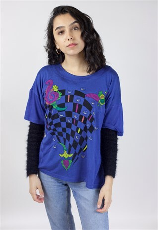 VINTAGE BLUE 90S PATTERNED T-SHIRT