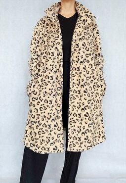 Vintage 70s Leopard Print Cape Coat, Large Size