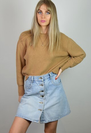 VINTAGE 90S LIGHT BLUE DENIM HIGH WAISTED MINI SKIRT