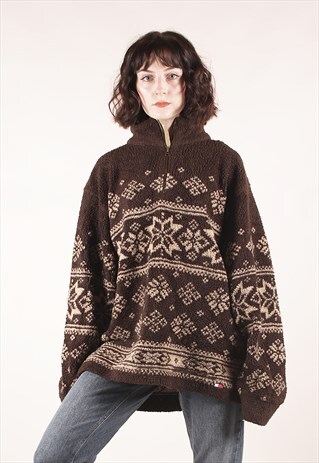 VINTAGE TOMMY HILFIGER CRAZY PRINT BROWN FLEECE /MM2175