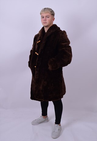 VINTAGE 60'S BROWN HEAVY SHEEPSKIN COAT SIZE MEDIUM