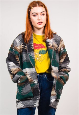 VINTAGE 90'S MULTICOLOUR AZTEC PATTERN OVERSIZED BLAZER COAT