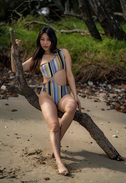 Alex full piece swimsuit with connecting ring Saffron Stripe