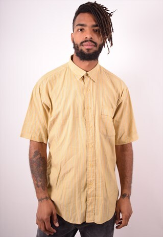 YVES SAINT LAURENT MENS VINTAGE SHIRT XL YELLOW STRIPES 90S