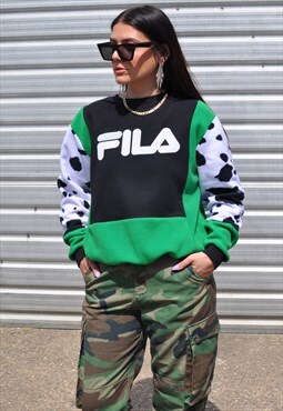 Y2K vintage reworked Fila cow print green panel sweatshirt
