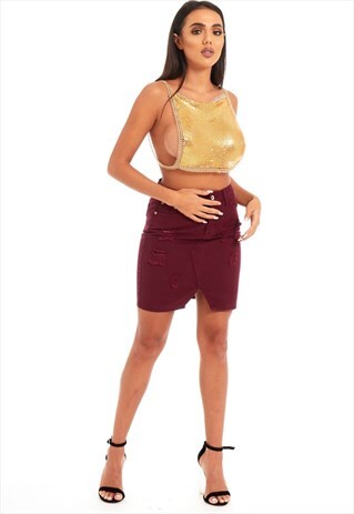 GOLD SQUARE NECK CHAINMAIL TOP