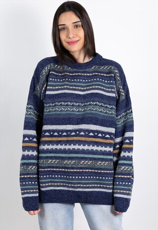 VINTAGE 80S KNITTED JUMPER ABSTRACT SWEATER / SP202250