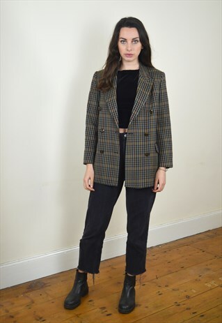1997 VINTAGE GREEN & BROWN WOOL BLAZER JACKET