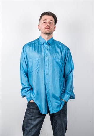 VINTAGE 1980S BLUE SILK SHIRT