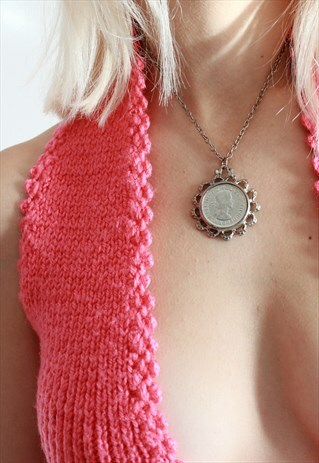 VINTAGE 60S SILVER HALF PENNY NECKLACE