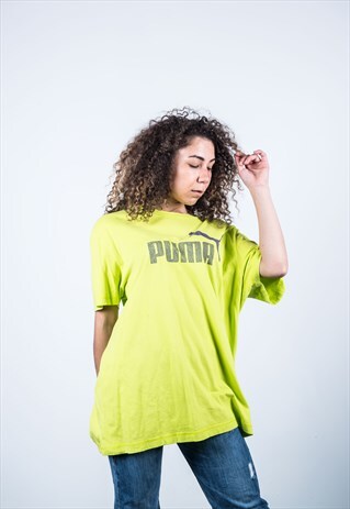VINTAGE PUMA T-SHIRT IN GREEN WITH LOGO PRINT