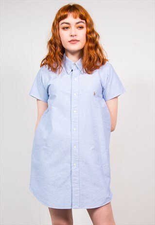 RALPH LAUREN VINTAGE 90'S BLUE SHORT SLEEVE SHIRT DRESS