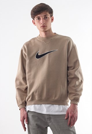 VINTAGE NIKE CREW NECK 90S BEIGE BIG LOGO