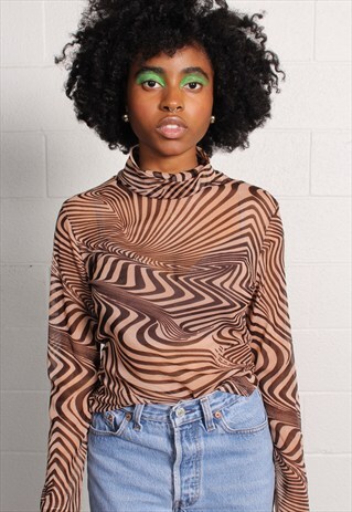 LOVELY SHEER ZEBRA TURTLENECK BLOUSE