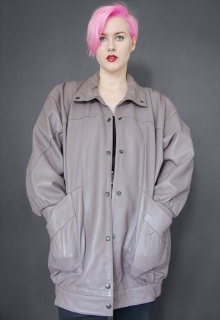 VINTAGE LEATHER GREY PARKA COAT