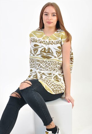 VINTAGE SLEEVELESS BLOUSE IN ABSTRACT PRINT