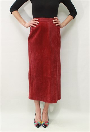 VINTAGE 90' AMAZING BEAUTIFUL PENCIL SUEDE MAROON SKIRT
