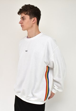 G&G UNISEX WHITE RAINBOW-TRACK SWEAT
