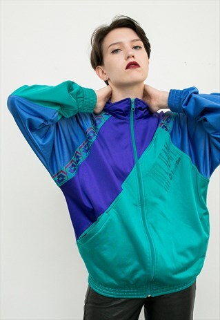 VINTAGE TRACK JACKET BLUE GREEN SPORTS UNISEX 90S ACTIVEWEAR