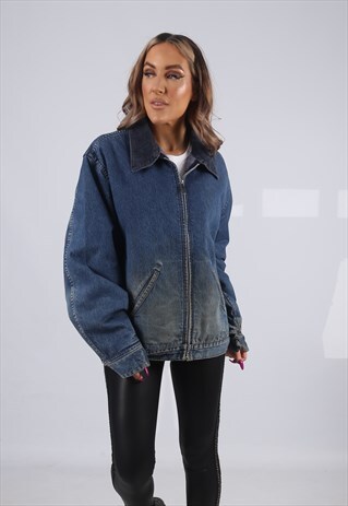 VINTAGE SEARS DENIM JACKET OVERSIZED WINTER LINED UK 18 H5CN