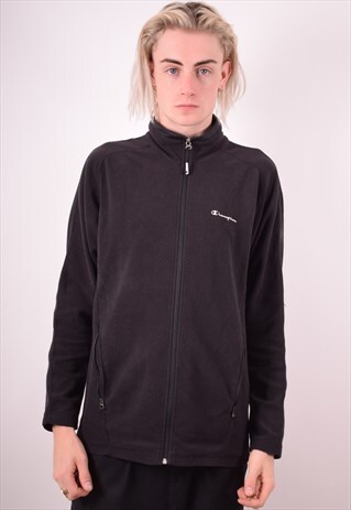 CHAMPION MENS VINTAGE FLEECE JACKET MEDIUM BLACK 90S