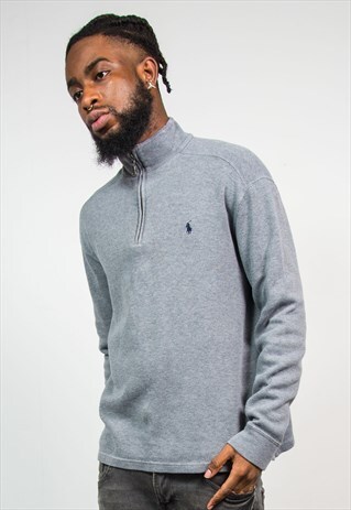 POLO RALPH LAUREN 90'S GREY QUARTER ZIP SWEATSHIRT