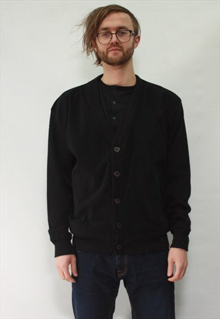 VINTAGE 90' BEAUTIFUL COZY WOOL UNISEX BLACK CARDIGAN
