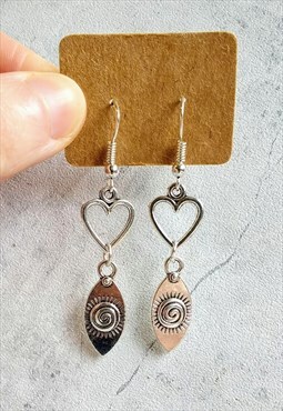 Engraved Sun and Heart Drop Earrings