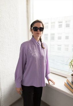 Vintage 80's Lilac Pearl Beaded Shirt