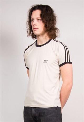80'S VINTAGE ADIDAS LIGHT BEIGE RINGER STYLE T-SHIRT
