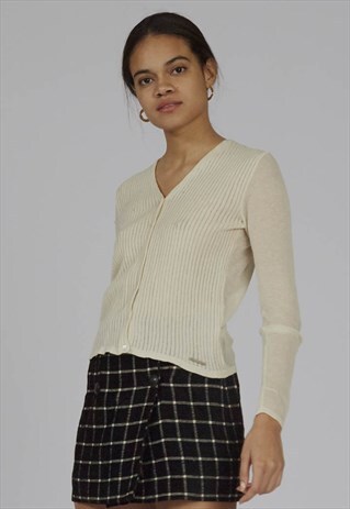 VINTAGE 90S VALENTINO CREAM RIB CARDIGAN